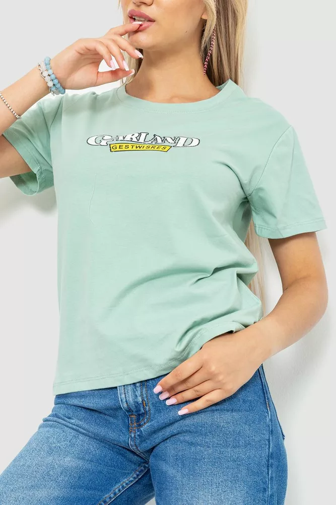 Купить Футболка женская с принтом, цвет оливковый, 221R3008-1 оптом - Фото №3