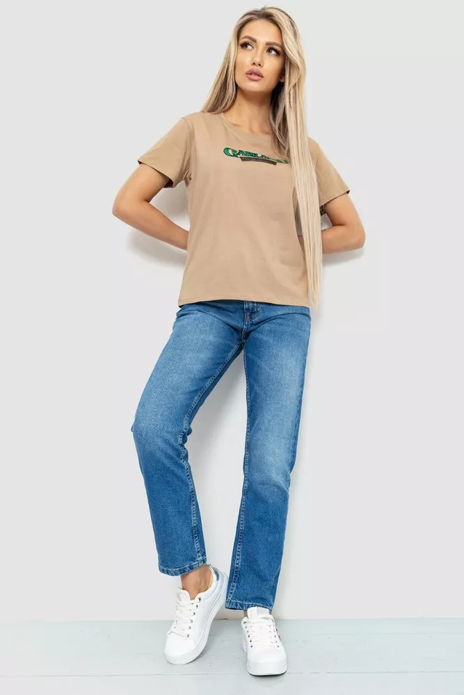 Купити Футболка жіноча з принтом, колір бежевий, 221R3008-1 - Фото №2