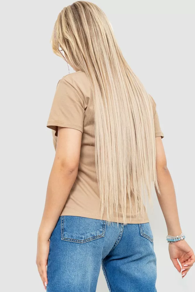 Купити Футболка жіноча з принтом, колір бежевий, 221R3008-1 - Фото №4