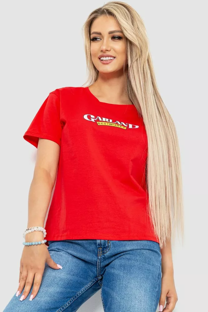Купити Футболка жіноча з принтом, колір червоний, 221R3008-1 - Фото №1