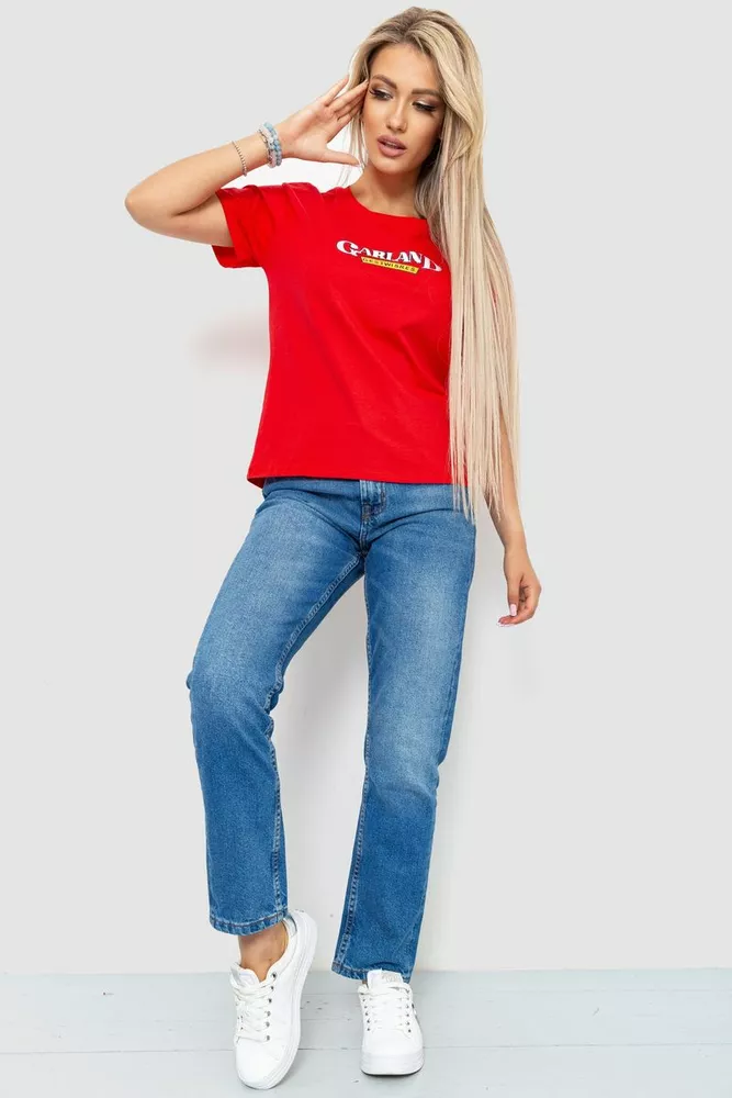 Купити Футболка жіноча з принтом, колір червоний, 221R3008-1 - Фото №2