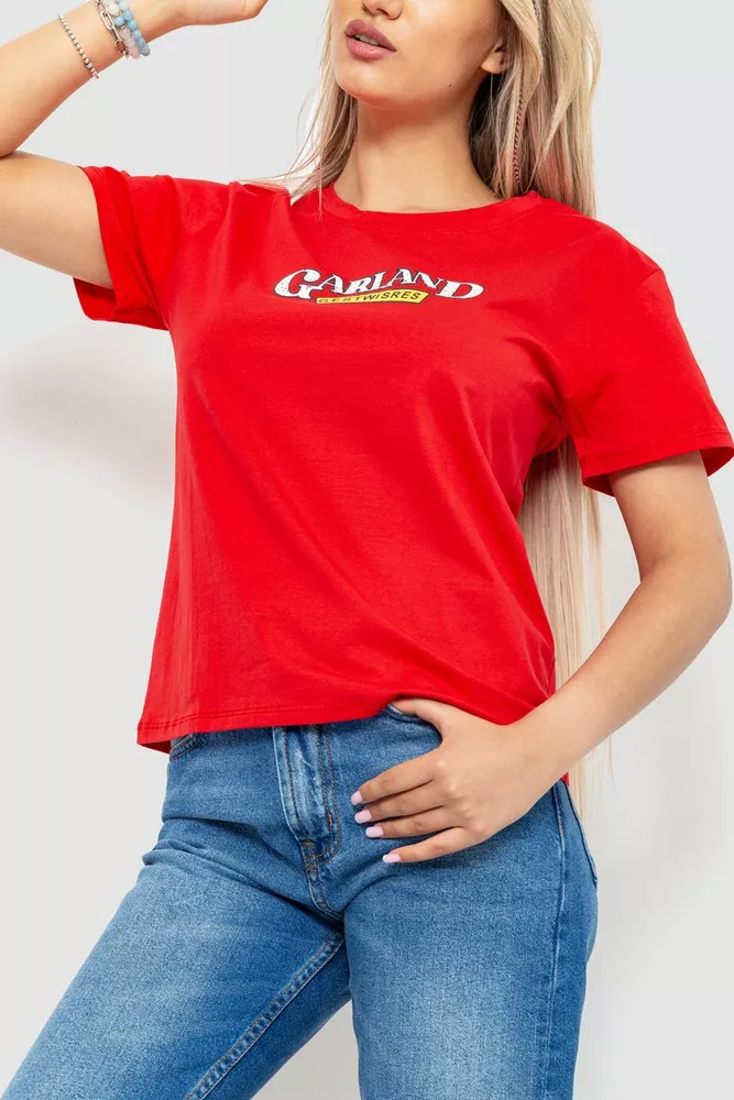 Купити Футболка жіноча з принтом, колір червоний, 221R3008-1 - Фото №3
