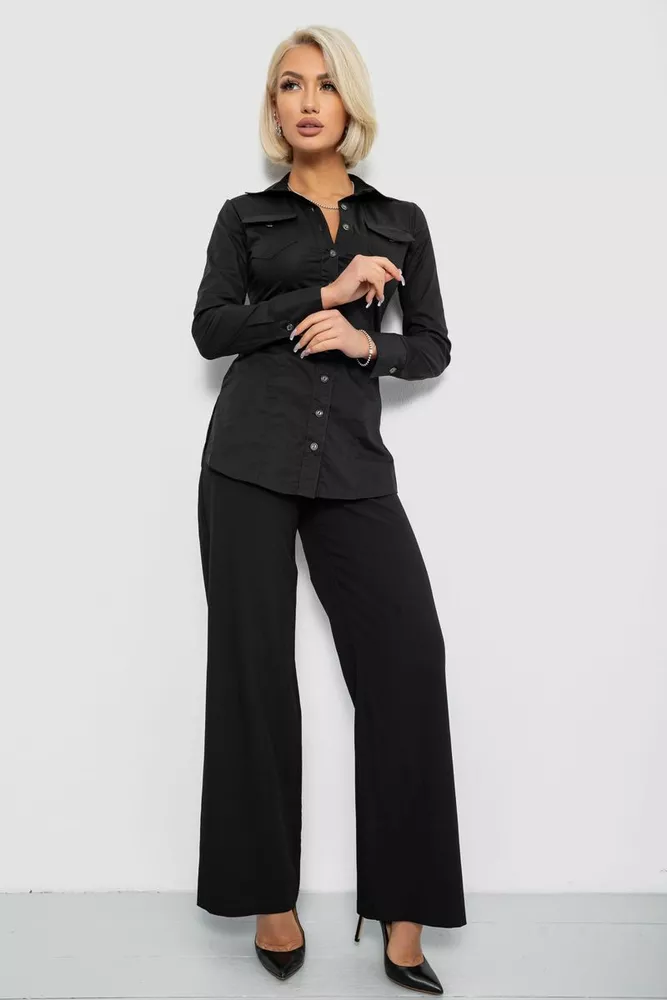 Купить Рубашка женская однотонная, цвет черный, 230R302 - Фото №2