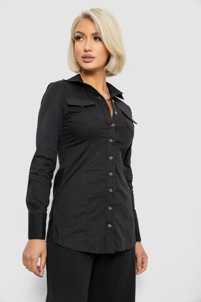 Купить Рубашка женская однотонная, цвет черный, 230R302 - Фото №3