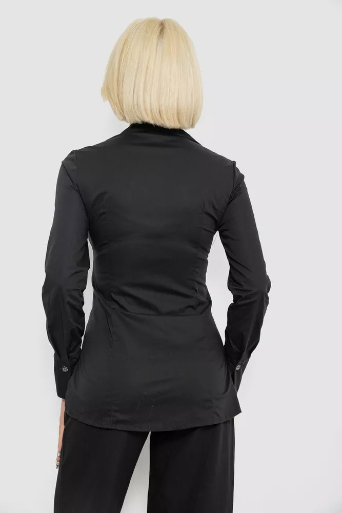 Купить Рубашка женская однотонная, цвет черный, 230R302 - Фото №4