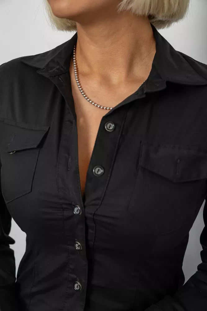 Купить Рубашка женская однотонная, цвет черный, 230R302 - Фото №5