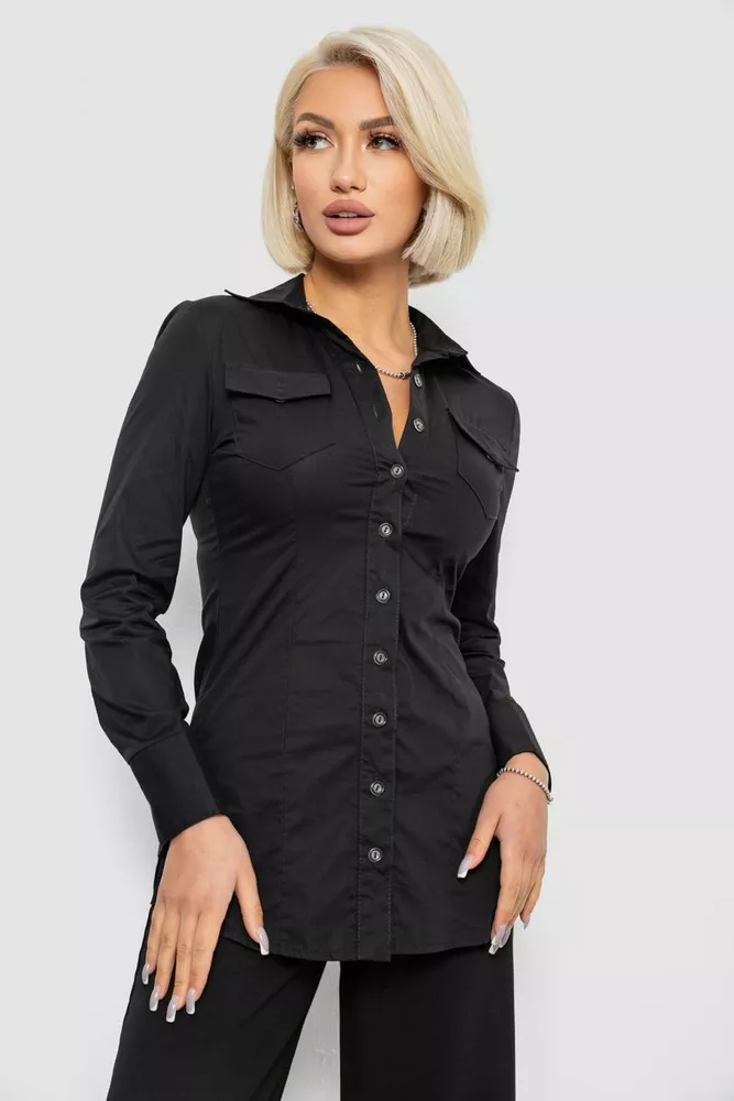 Купить Рубашка женская однотонная, цвет черный, 230R302 - Фото №1