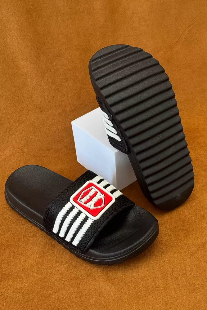 Купить Шлепанцы женские с аппликацией, цвет черный, 243R5030-4 - Фото №4