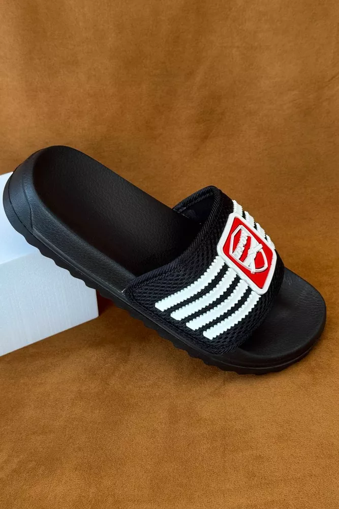 Купить Шлепанцы женские с аппликацией, цвет черный, 243R5030-4 - Фото №1