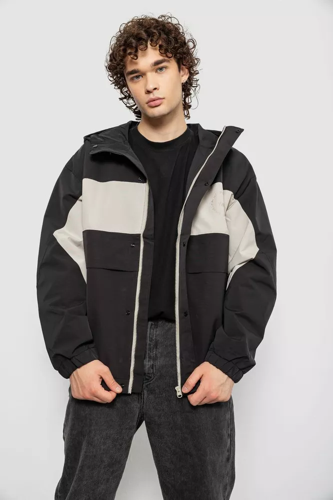 Купити Вітровка чоловіча з принтом  -уцінка, колір чорний, 214R603-1-U-17 - Фото №2