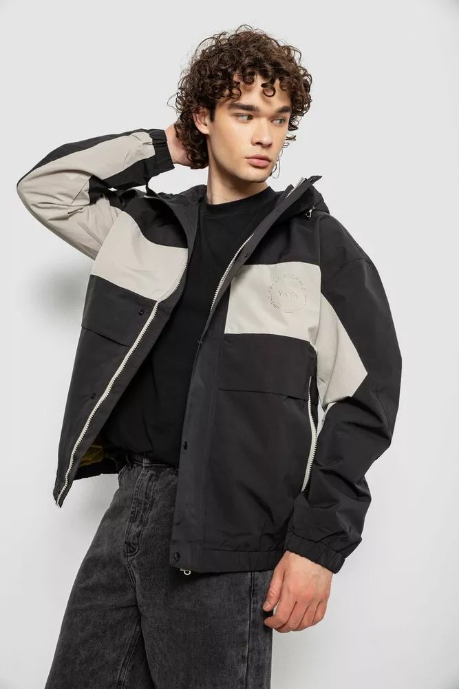 Купити Вітровка чоловіча з принтом  -уцінка, колір чорний, 214R603-1-U-19 оптом - Фото №4