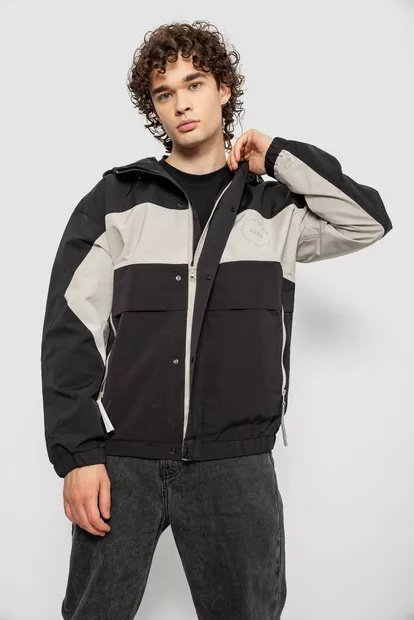 Вітровка чоловіча з принтом  -уцінка, колір чорний, 214R603-1-U-20