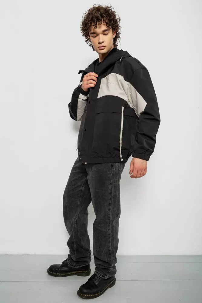 Купить Ветровка мужская с принтом  -уценка, цвет черный, 214R603-1-U-21 - Фото №3