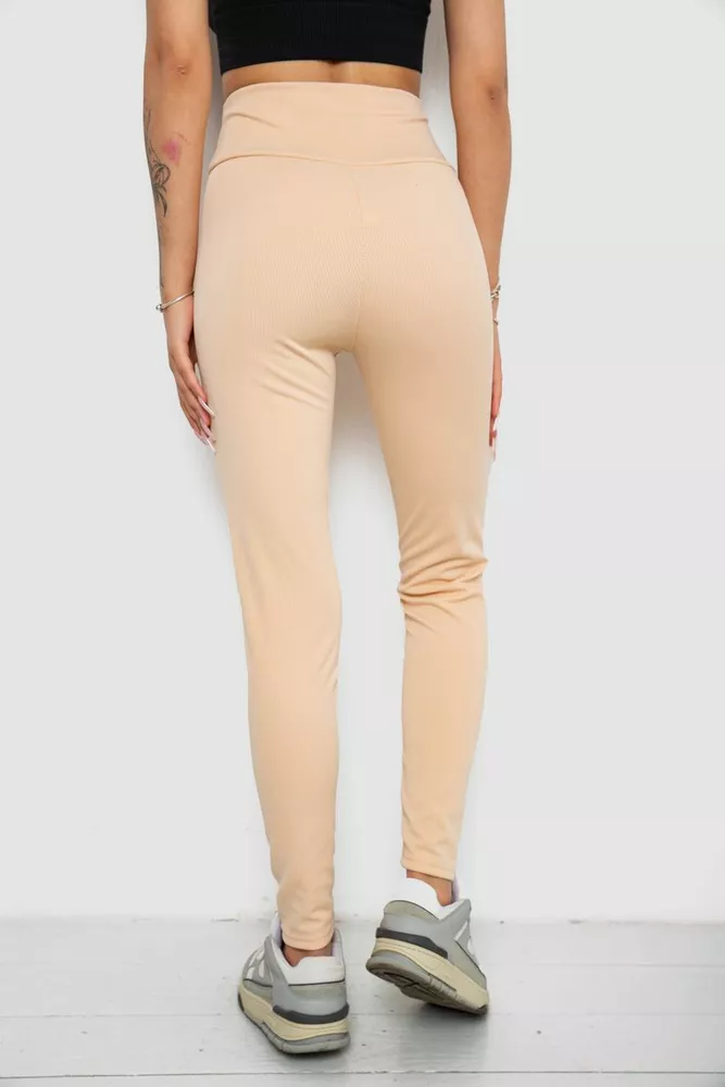 Купити Лосини однотонні у рубчик утеплені на флісі  -уцінка, колір персиковий, 238R605-1-U-1 - Фото №4