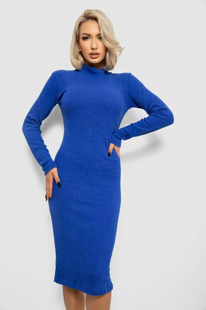 Купить Платье однотонное в рубчик, цвет синий, 257R701 - Фото №1