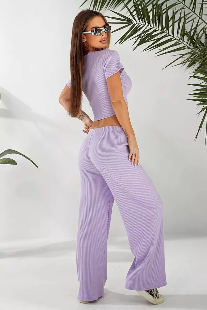 Купити Костюм жіночий однотонний в рубчик, колір бузковий, 257R7010 - Фото №5