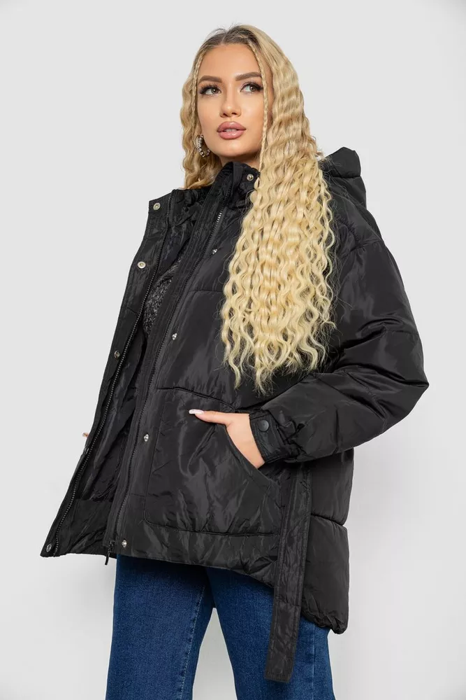 Купити Куртка жіноча демісезонна з поясом  -уцінка, колір чорний, 207R2023-U-3 - Фото №3