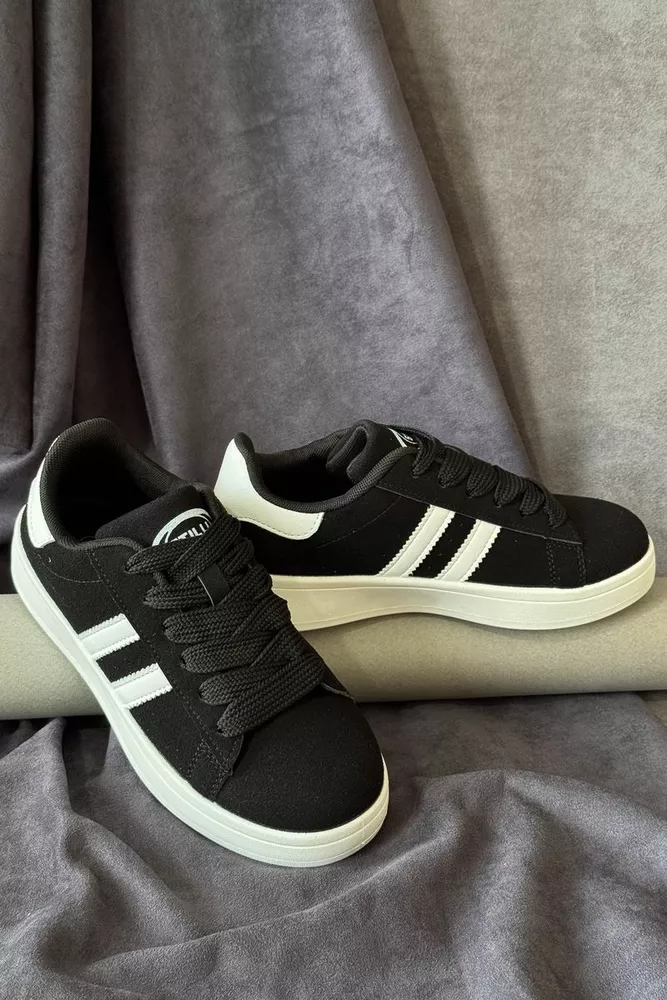 Купити Кеди жіночі замша, колір чорно-білий, 248RJH200 оптом - Фото №1