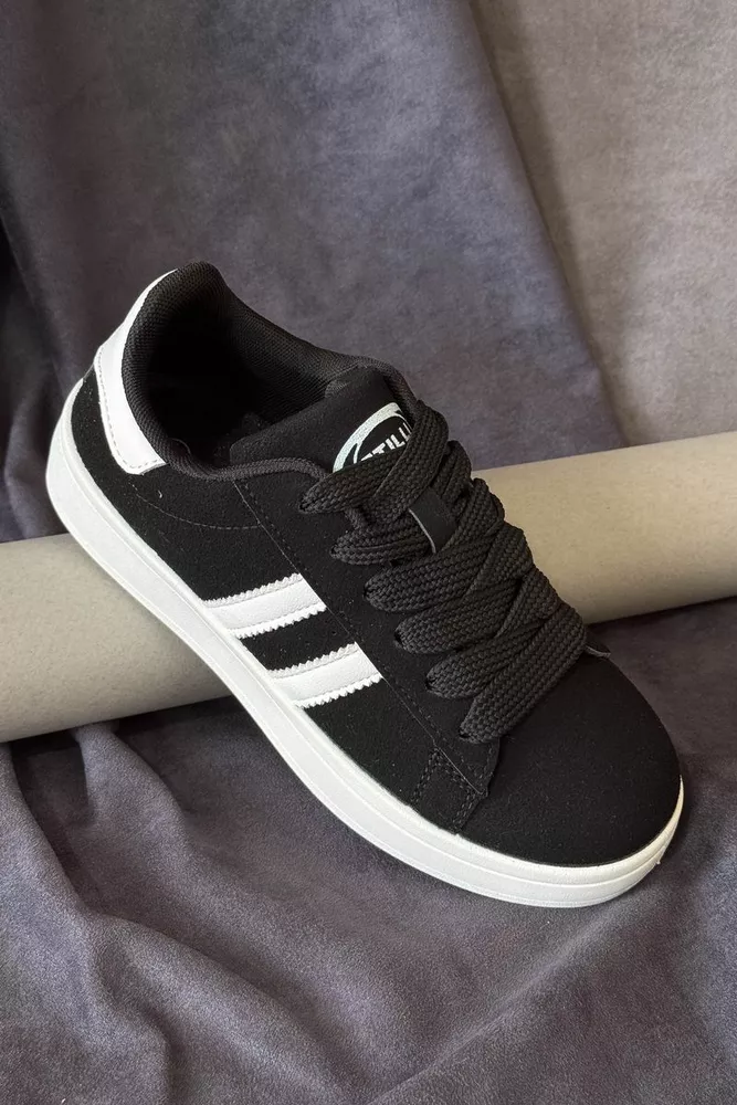 Купити Кеди жіночі замша, колір чорно-білий, 248RJH200 оптом - Фото №2