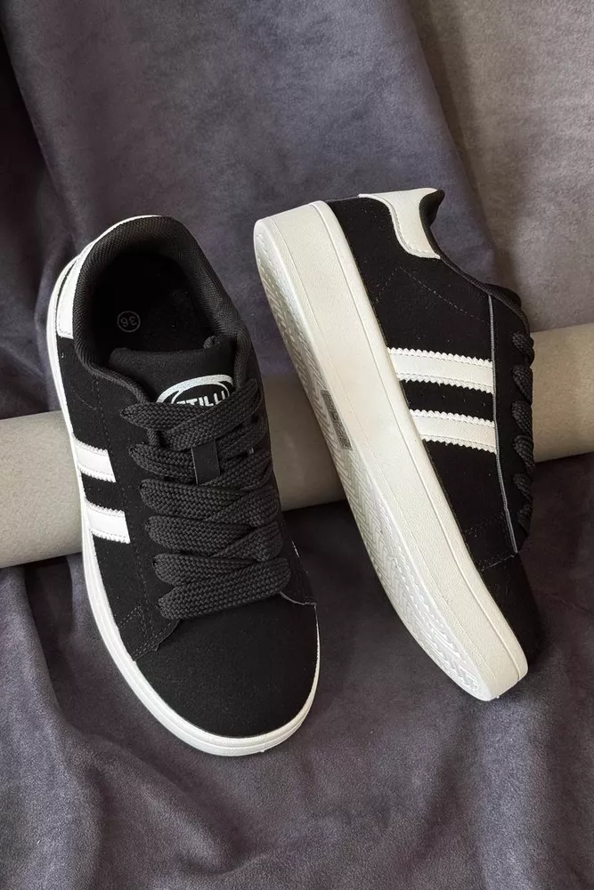 Купити Кеди жіночі замша, колір чорно-білий, 248RJH200 оптом - Фото №3