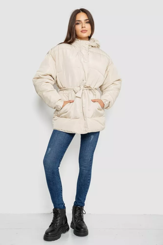 Купить Куртка женская демисезонная с поясом  -уценка, цвет светло-бежевый, 207R005-U-3 оптом - Фото №2