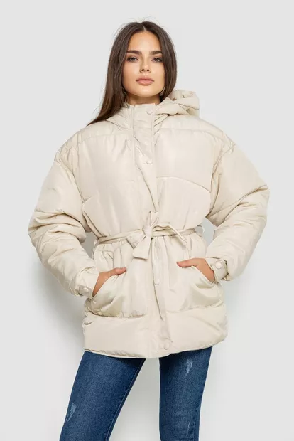 Куртка жіноча демісезонна з поясом  -уцінка, колір світло-бежевий, 207R005-U-3