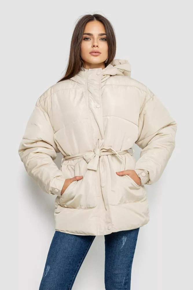 Купить Куртка женская демисезонная с поясом  -уценка, цвет светло-бежевый, 207R005-U-3 оптом - Фото №1