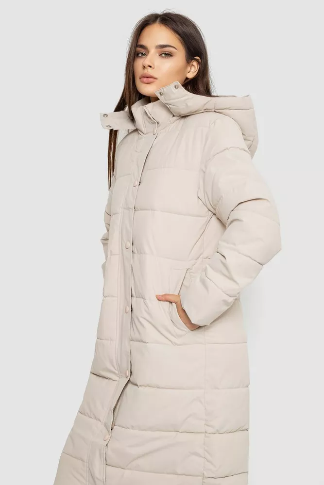 Купити Куртка жіноча подовжена батал  -уцінка, колір світло-бежевий, 207R006-1-U-1 - Фото №3