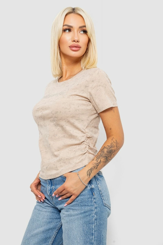 Купить Футболка женская с принтом, цвет светло-бежевый, 221R3307 - Фото №3