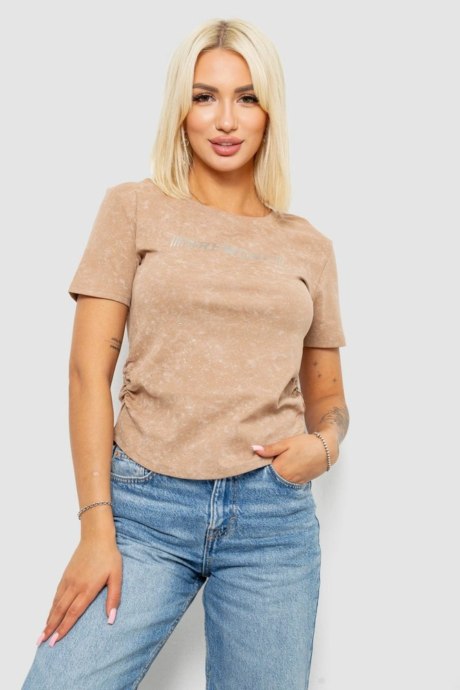 Купить Футболка женская с принтом, цвет бежевый, 221R3307 - Фото №1