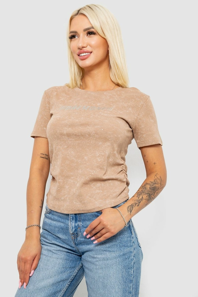 Купить Футболка женская с принтом, цвет бежевый, 221R3307 - Фото №3