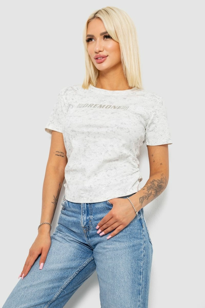 Купити Футболка жіноча з принтом, колір молочний, 221R3307 - Фото №3