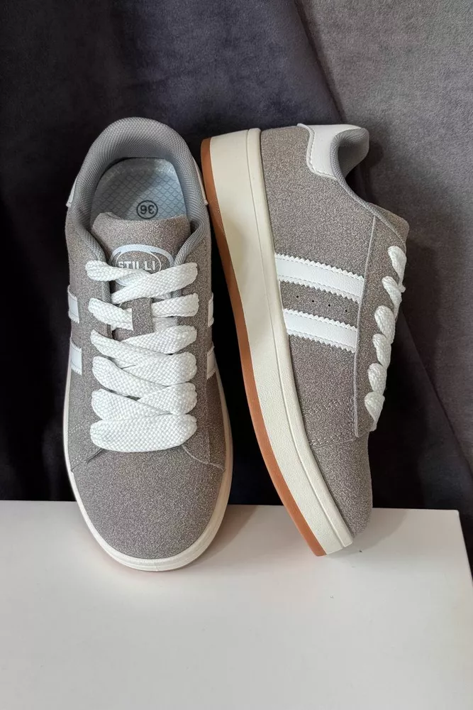 Купити Кеди жіночі замша, колір сірий, 248RJH200 оптом - Фото №3