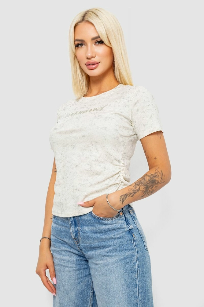 Купить Футболка женская с принтом, цвет кремовый, 221R3307 - Фото №3