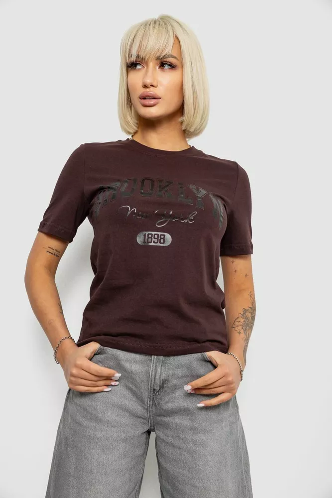 Купити Жіноча футболка з принтом, колір шоколадний, 241R137 - Фото №1