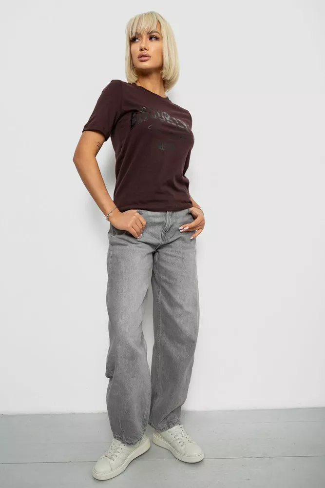 Купити Жіноча футболка з принтом, колір шоколадний, 241R137 - Фото №2