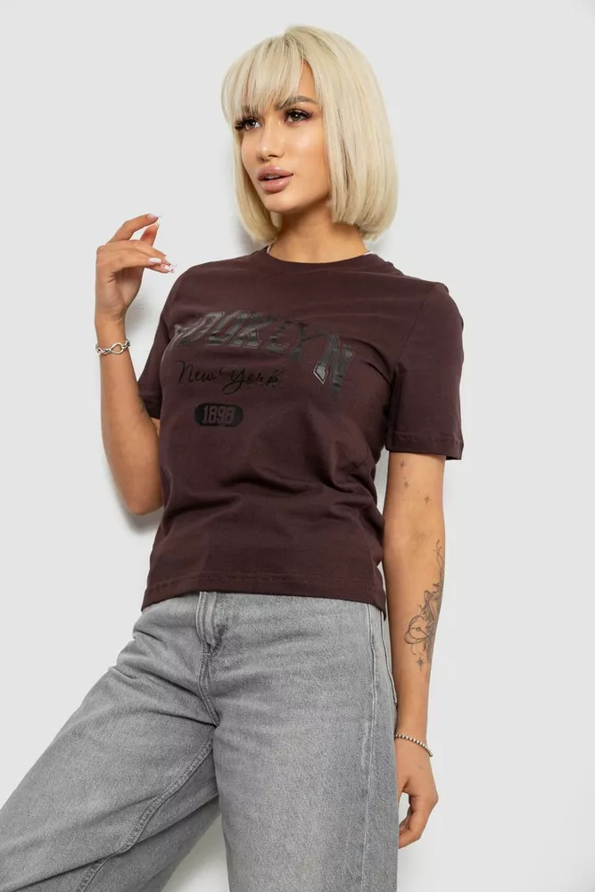 Купити Жіноча футболка з принтом, колір шоколадний, 241R137 - Фото №3