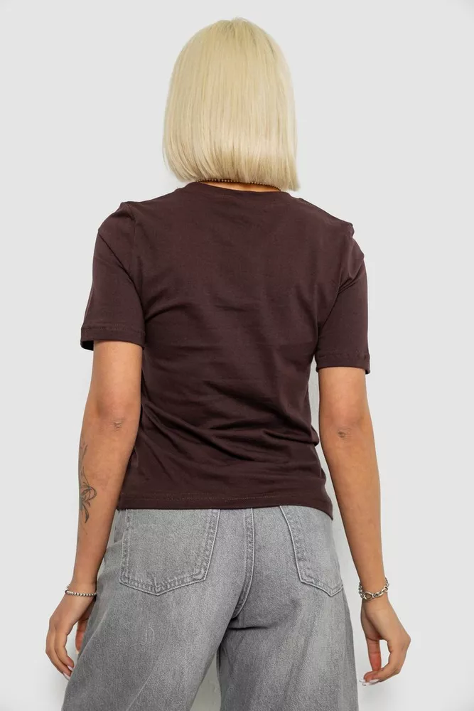 Купити Жіноча футболка з принтом, колір шоколадний, 241R137 - Фото №4
