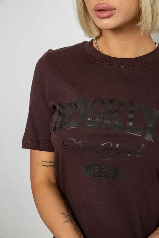Купити Жіноча футболка з принтом, колір шоколадний, 241R137 - Фото №5
