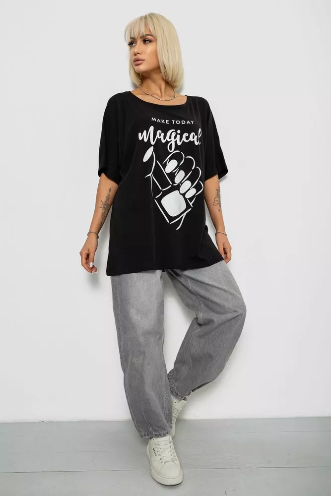 Купити Футболка жіноча з принтом, колір чорний, 244R6005-1 - Фото №2