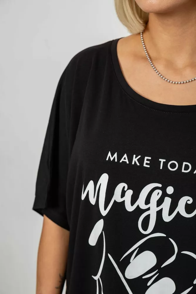 Купити Футболка жіноча з принтом, колір чорний, 244R6005-1 - Фото №5