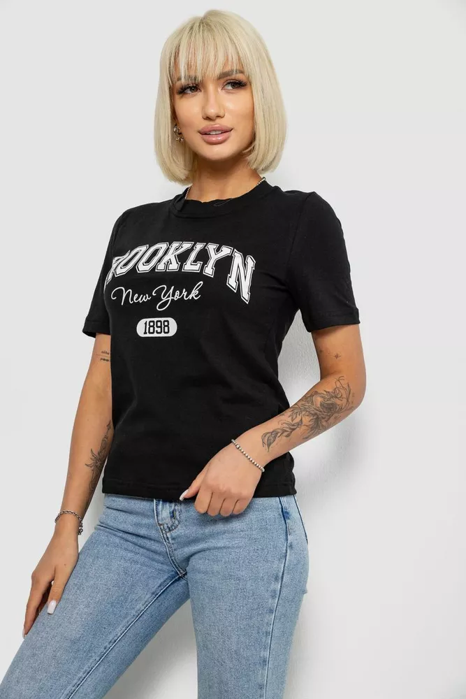 Купити Жіноча футболка з принтом, колір чорний, 241R137 - Фото №3