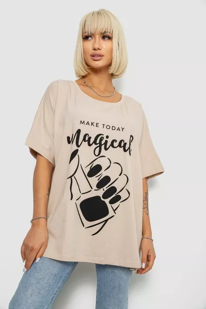 Футболка женская с принтом, цвет светло-бежевый, 244R6005-1