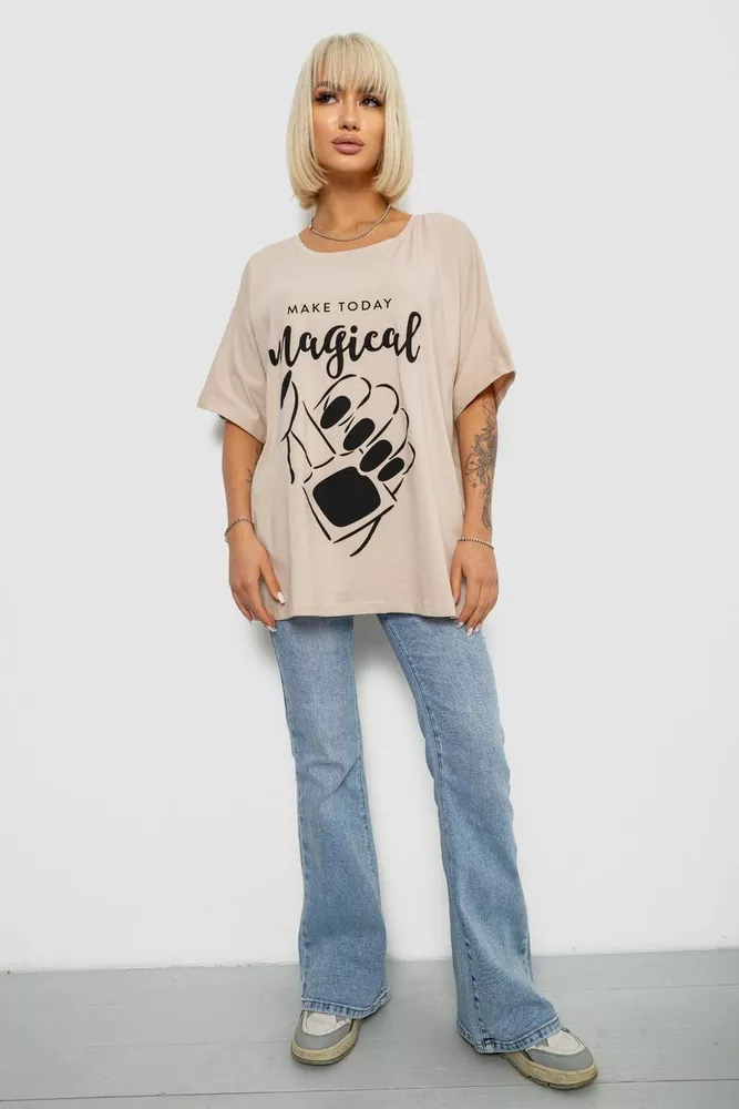 Купить Футболка женская с принтом, цвет светло-бежевый, 244R6005-1 - Фото №2