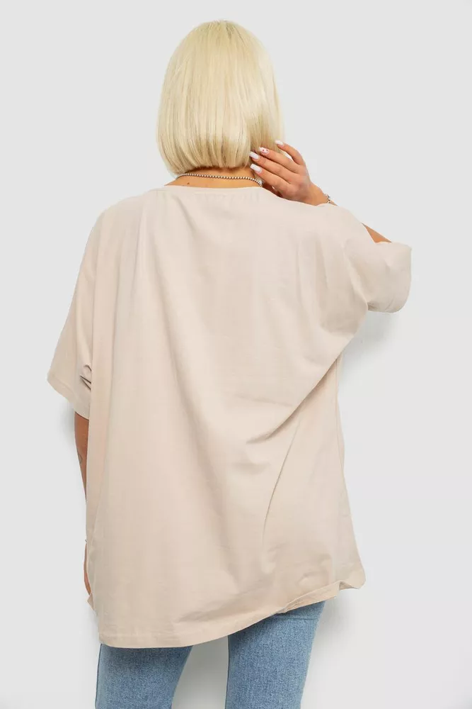 Купить Футболка женская с принтом, цвет светло-бежевый, 244R6005-1 - Фото №4