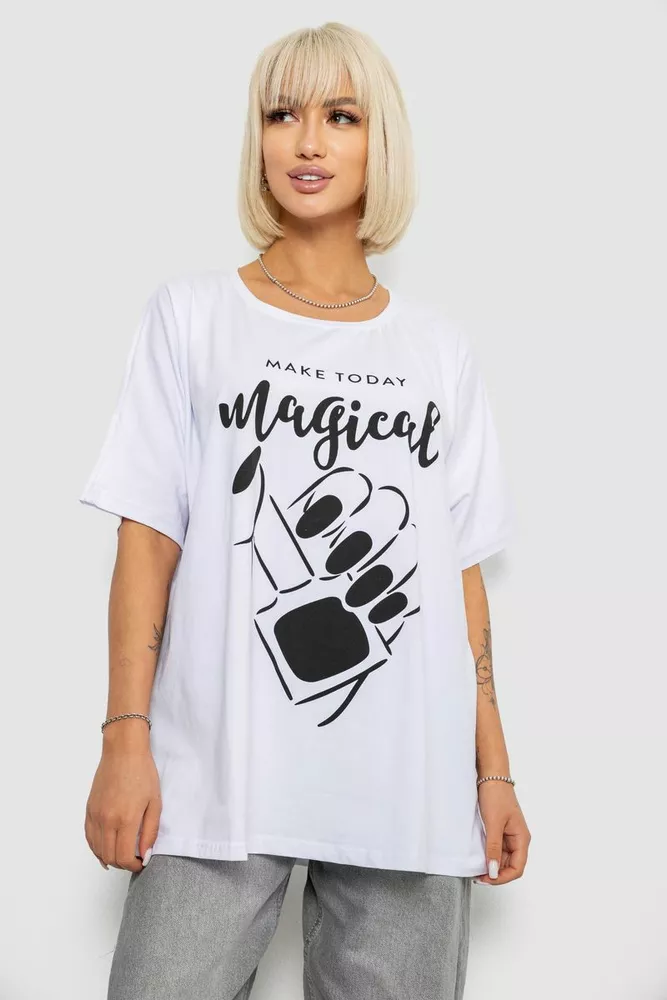 Купити Футболка жіноча з принтом, колір білий, 244R6005-1 - Фото №1