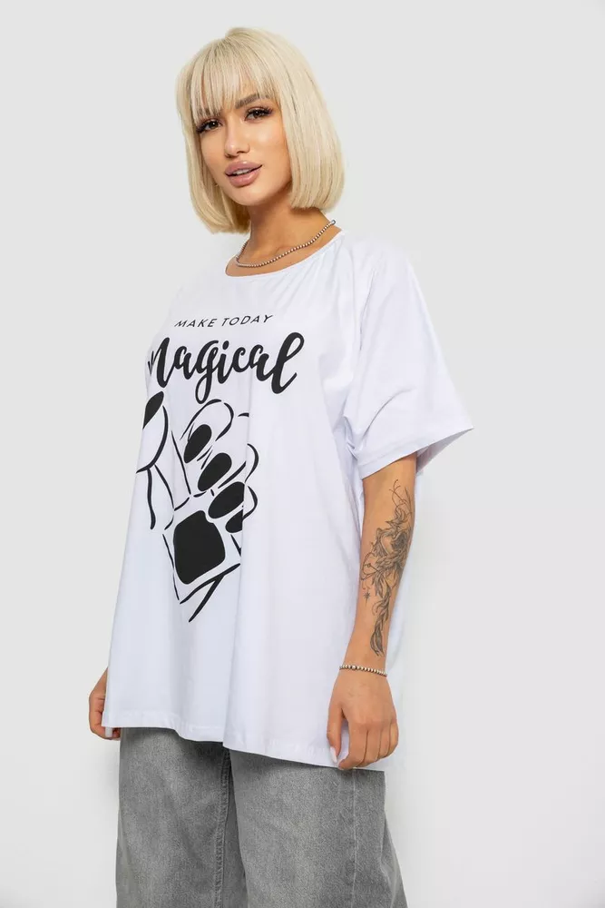 Купити Футболка жіноча з принтом, колір білий, 244R6005-1 - Фото №3
