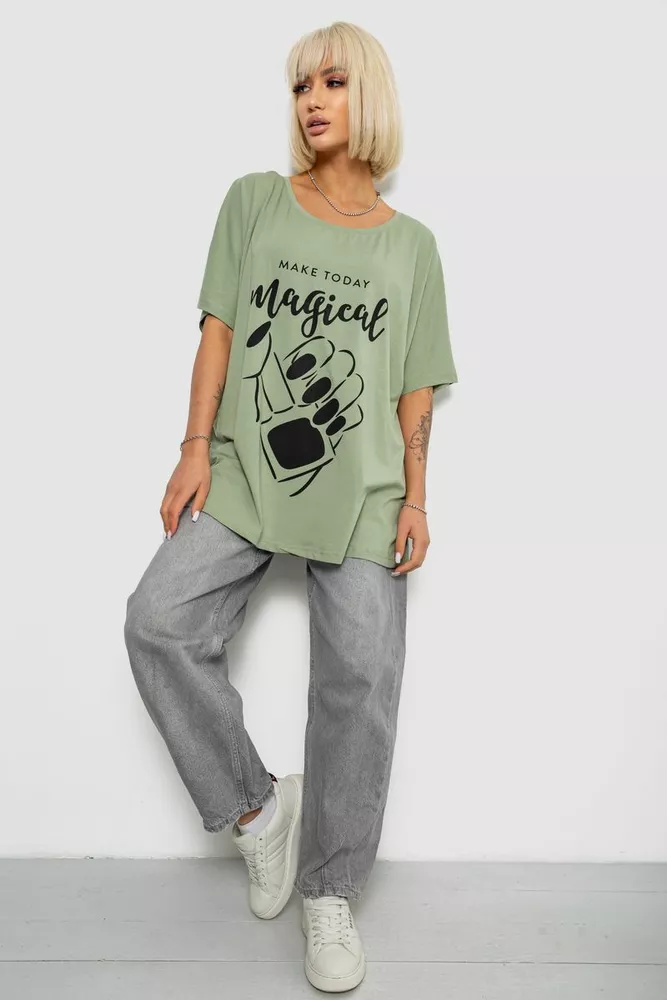 Купити Футболка жіноча з принтом, колір оливковий, 244R6005-1 - Фото №2