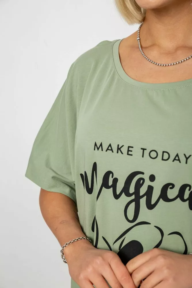 Купити Футболка жіноча з принтом, колір оливковий, 244R6005-1 - Фото №5