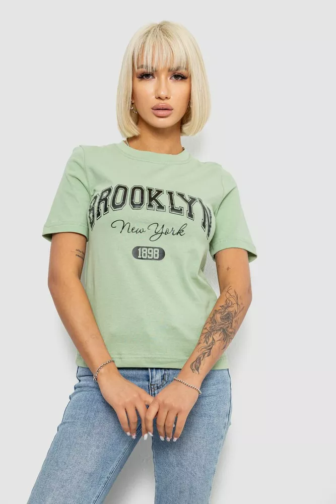 Купити Жіноча футболка з принтом, колір оливковий, 241R137 - Фото №1